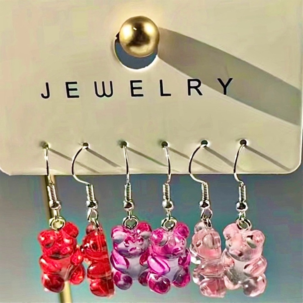New pink & red gummy bear drop earrings bundle